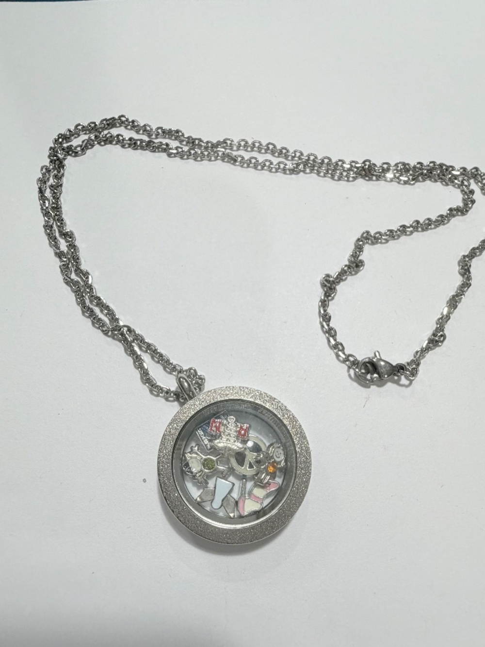 Silver Floating Locket Necklace with Charms